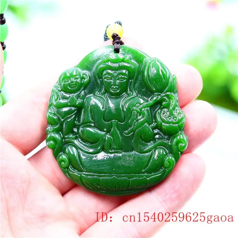 Green Jade Guanyin Pakabukas Karoliai Mados Amuletas Žavesio Žadeitas Raižyti Gamtos Dovanos, Papuošalai, Kinijos Moterims, Vyrams