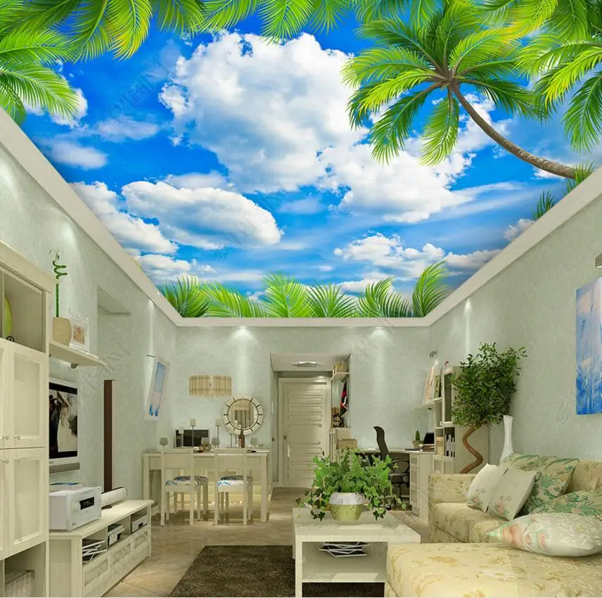 decoracion lubų pritaikyti 3d tapetai, lubos, Kokoso medžio kambarį miegamojo lubos, sienos popieriaus, vaikų kambarys