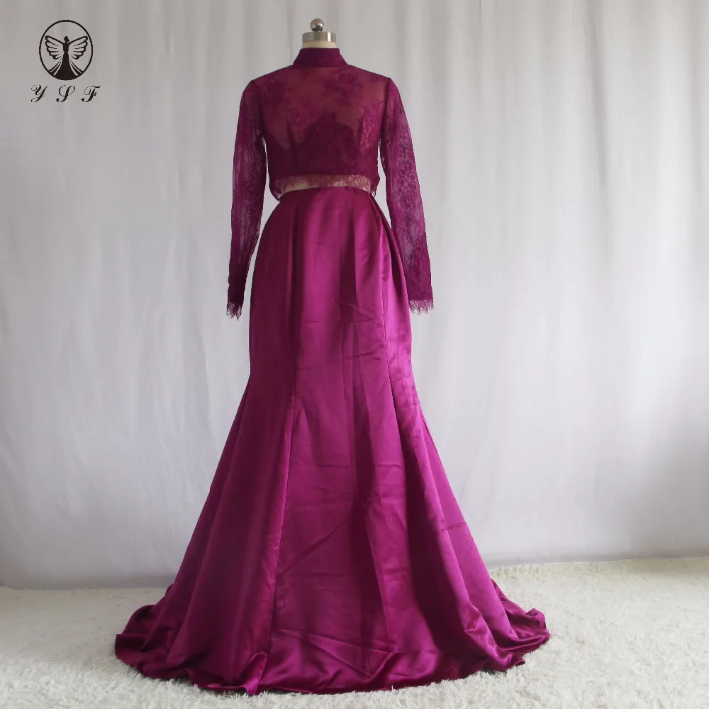 Mados Dviejų Dalių Aukštos Apykaklės Appliqued Ilgomis Rankovėmis Undinė Bridesmaid Dresses Vestuvinės Suknelės, Šaliai